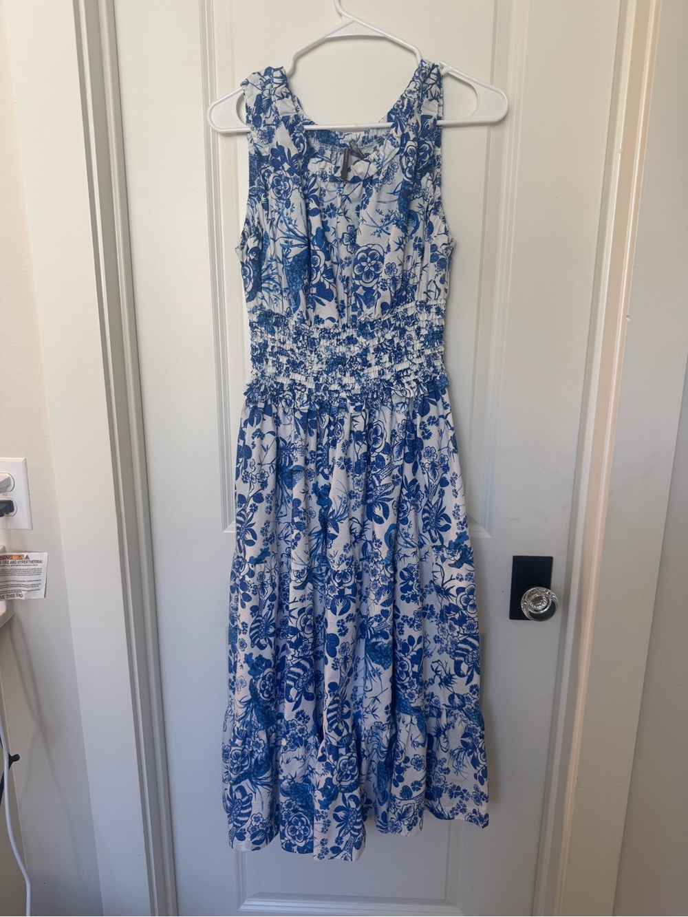 Anthropologie Blue & White Floral Smocked Midi Dress